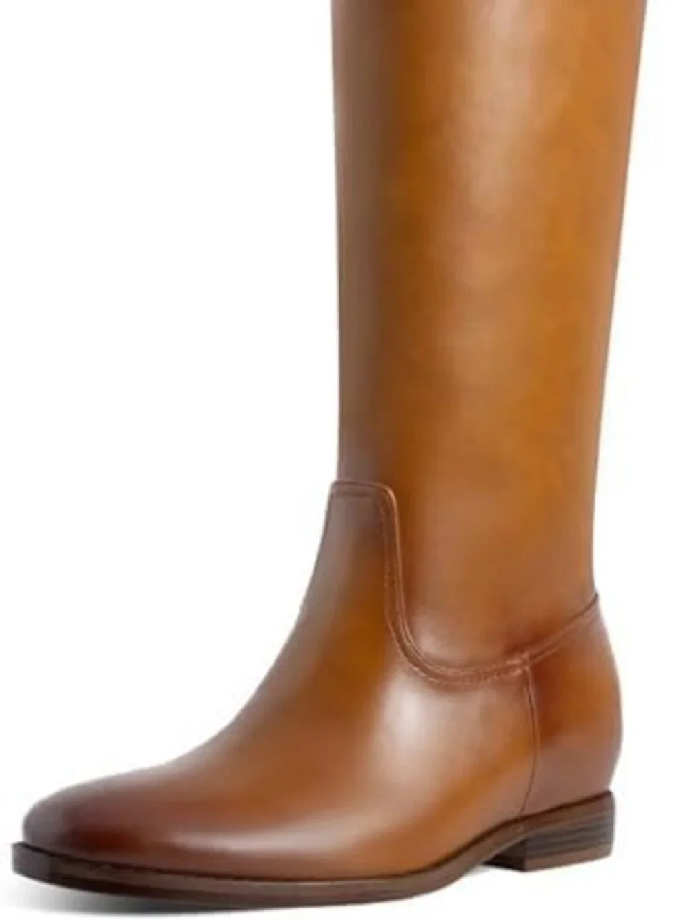 Women's Brown Round Toe Low Heel Comfortable Side Zipper Flat Knee High Boots